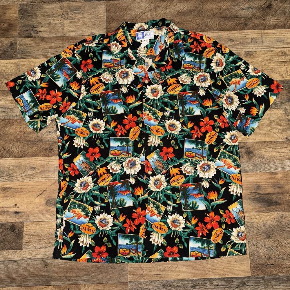 RJC Hawaiian Shirt Mens XL Cotton Short Sleeve Colorful Floral